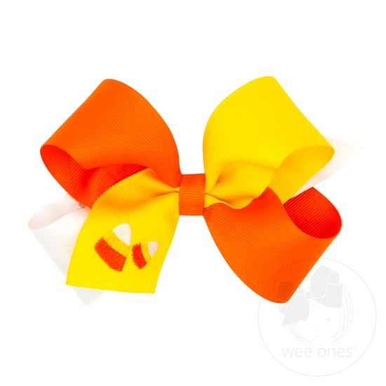 King Tri-color Grosgrain Hair Bow with Halloween-themed Embroidery - CDC