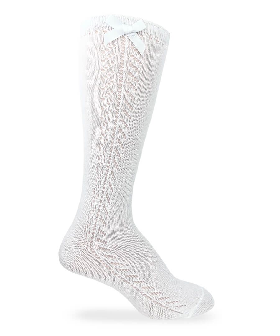Jefferies Socks Pointelle Bow Knee High Socks 1 Pair - White