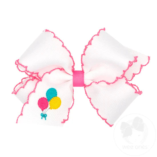 Medium Birthday-themed Grosgrain Hairbow with Moonstitch Edge - Balloons