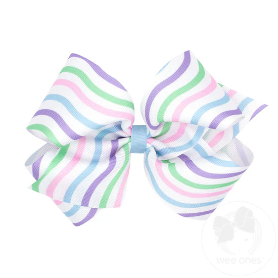 Medium Grosgrain Hair Bow with Spring Stripe Print