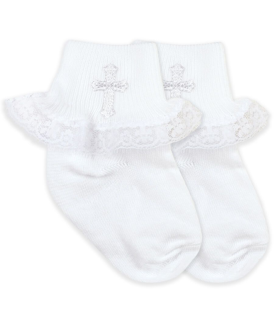 Smooth Toe Christening Lace Socks 1 Pair - White