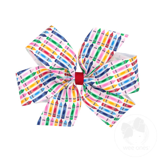 Back To School Crayon Print Circle Bow