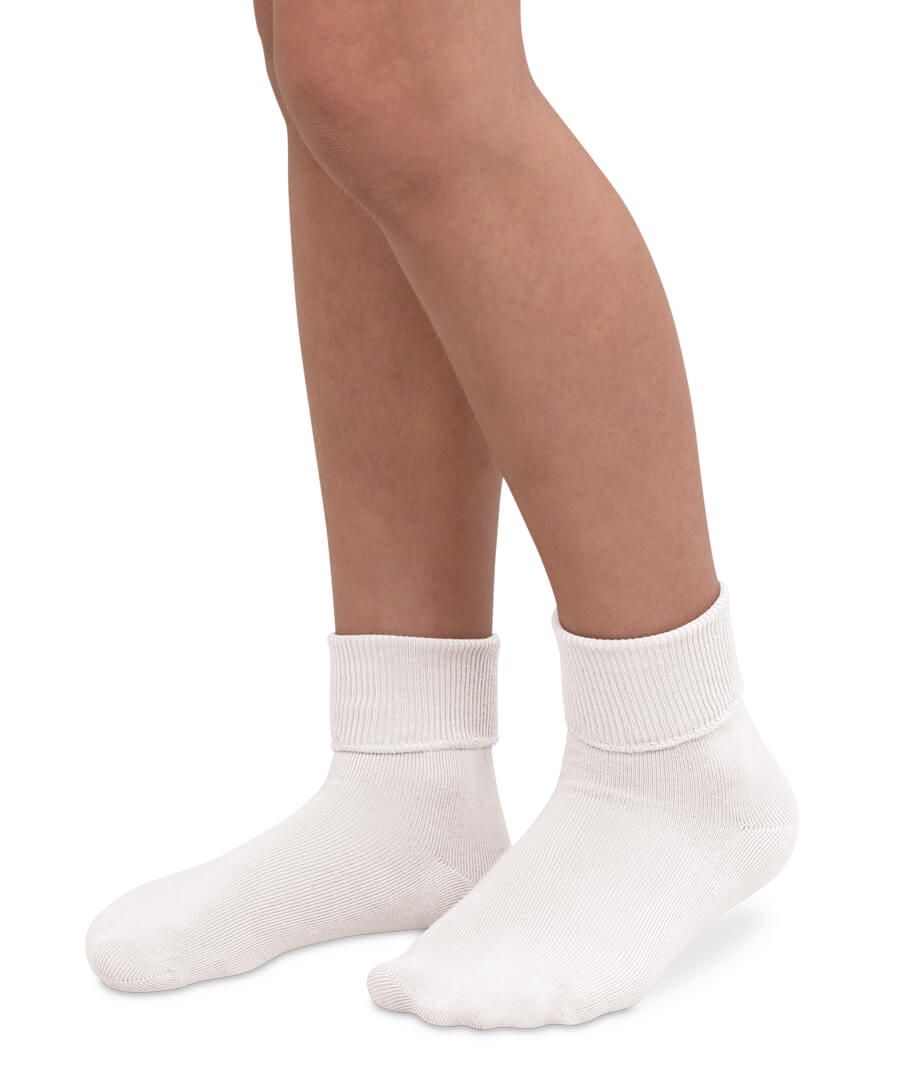 School Uniform Smooth Toe Turn Cuff Socks 1 Pair - White