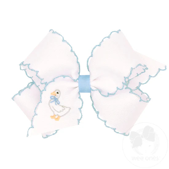 Medium Moonstitch Grosgrain Hair Bow with Easter-Inspired Embroidery - Goose