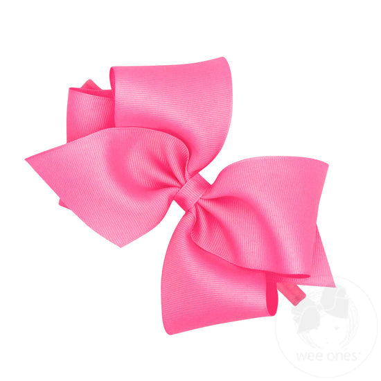 Mini King Grosgrain Bow on Baby Headband- Hot Pink