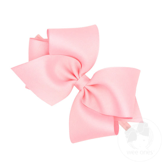 Mini King Grosgrain Hair Bow on Baby Band- Light Pink