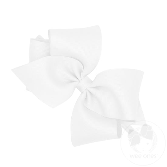 Mini King Grosgrain Hair Bow on Baby Band- White