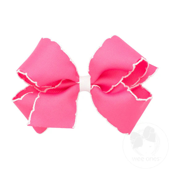 Medium Moonstitch Grosgrain Hair Bow with Contrasting Wrap - HPK W/ WHT