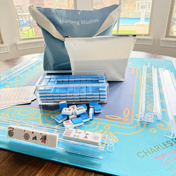 Blue Mahjong Tiles Bundle – American Mahjong 166 Tiles, Studio Tiles Clear Racks