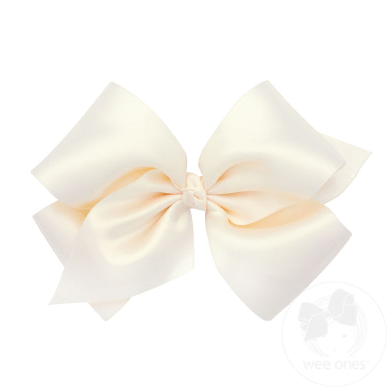 French Satin Girls Hair Bow - Ecru