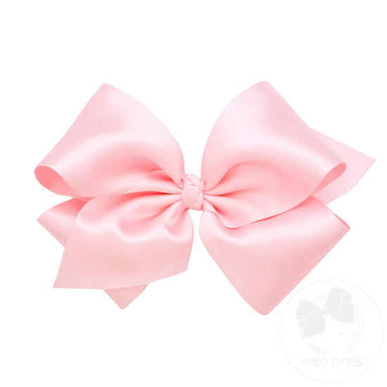 French Satin Girls Hair Bow - Light Pink