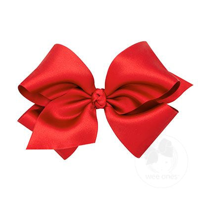 French Satin Girls Hair Bow- Ruby