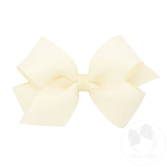 Medium Organza and Grosgrain Overlay Hair Bow - Off White