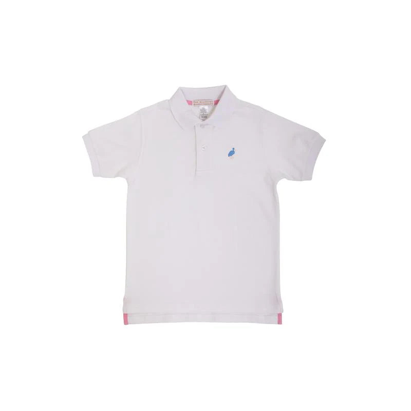Prim & Proper Polo - Worth Avenue White with Barbados blue stork 10