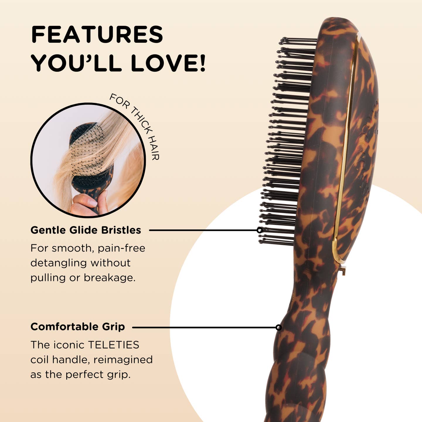 Detangler Hair Brush For Thick Hair - Tortoise