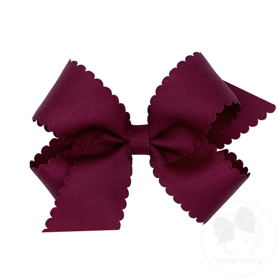 Medium Grosgrain Hair Bow with Scalloped Edge- Burgandy