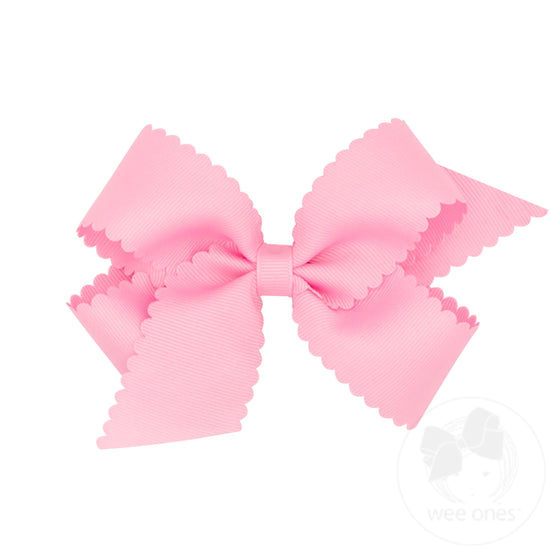 Medium Grosgrain Hair Bow with Scalloped Edge- Light Pink (Pearl)