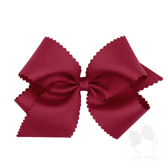 King Grosgrain Hair Bow Scalloped Edge- Cranberry
