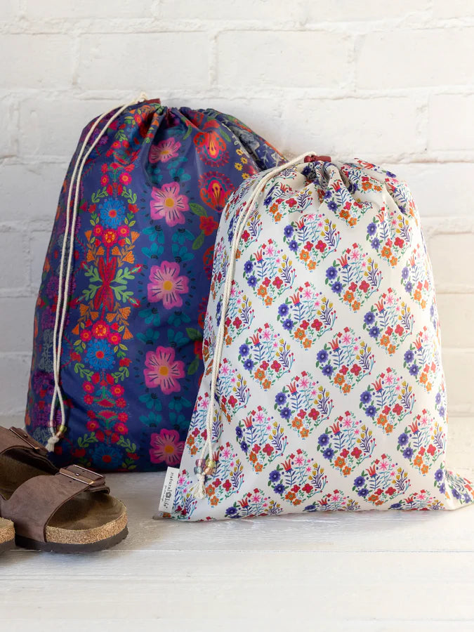 Travel Laundry Bags, Set of 2 - Washed Navy Floral