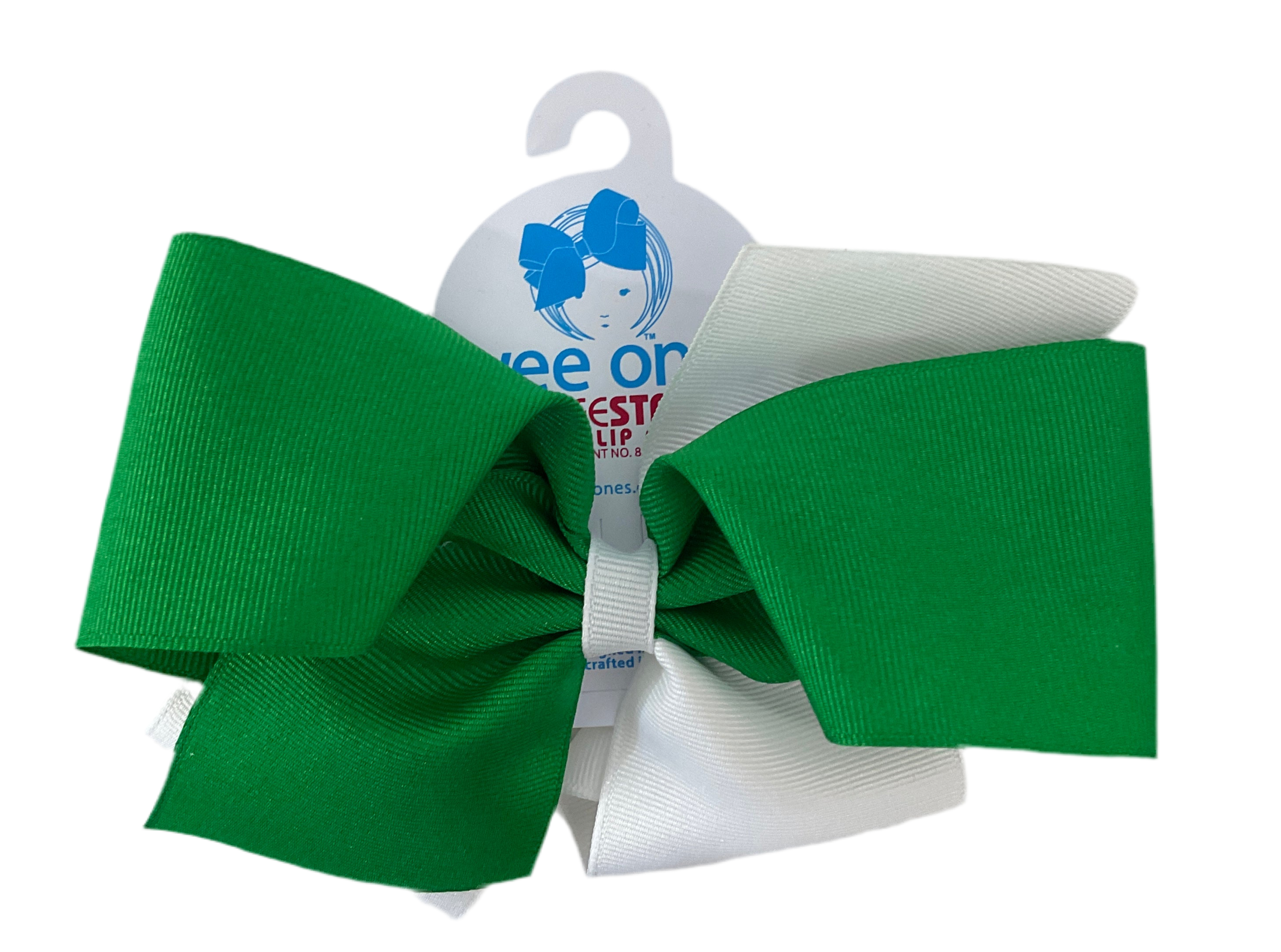 King Two-tone Grosgrain Hair Bow - Green and White