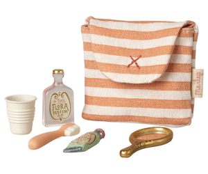 Tooth brush set in bag, Mouse - Coral stripe