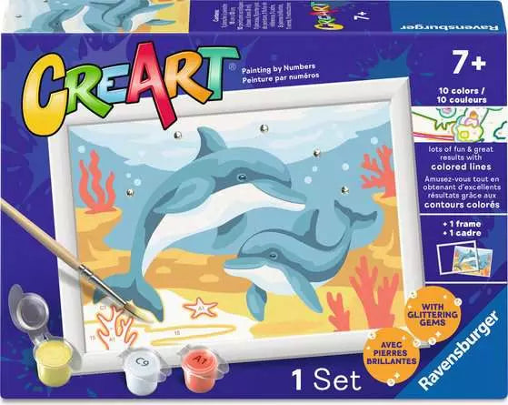 CreArt Painting By Numbers Kids Colored outlines - Springing Dolphin