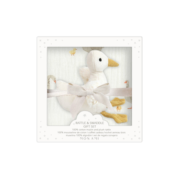 Mother Goose Swaddle and Rattle gift set