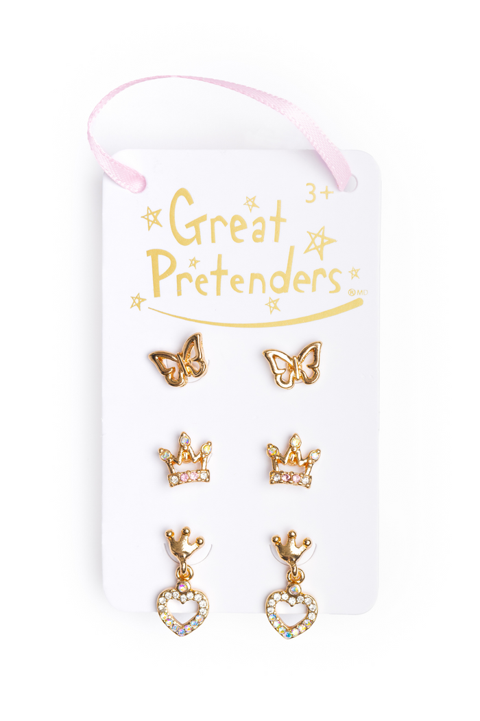 Great Pretenders - Boutique Royal Crown Studded Earrings 3 Pairs