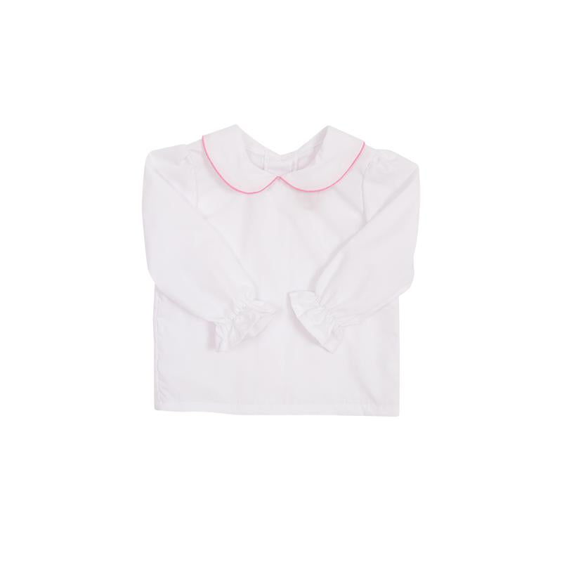Maudes Peter Pan Woven Long Sleeve Worth Avenue White with Hamptons Hot Pink 2T