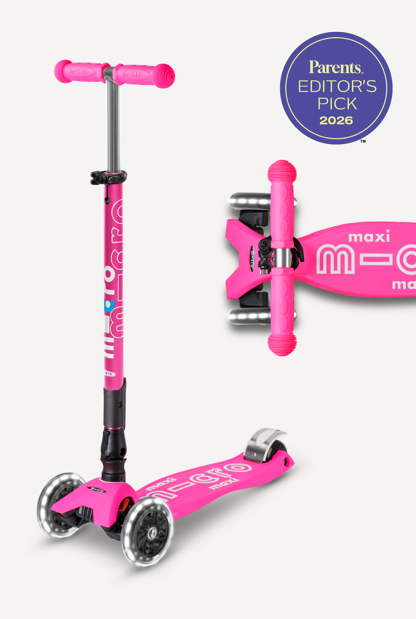 Micro Maxi Foldable LED Scooter - Shocking Pink