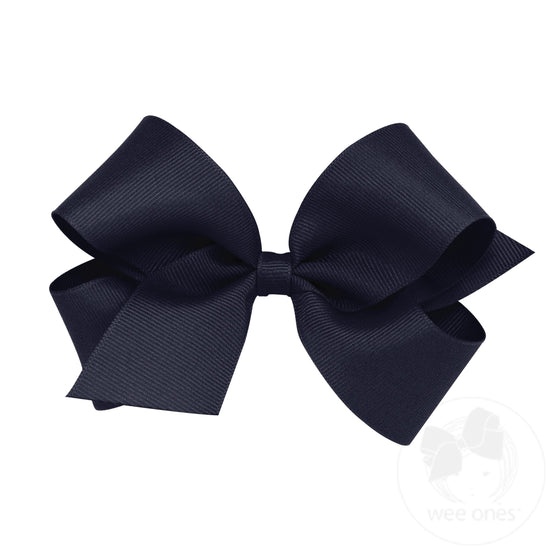 Medium Classic Grosgrain Hair Bow (Plain Wrap) - NVY
