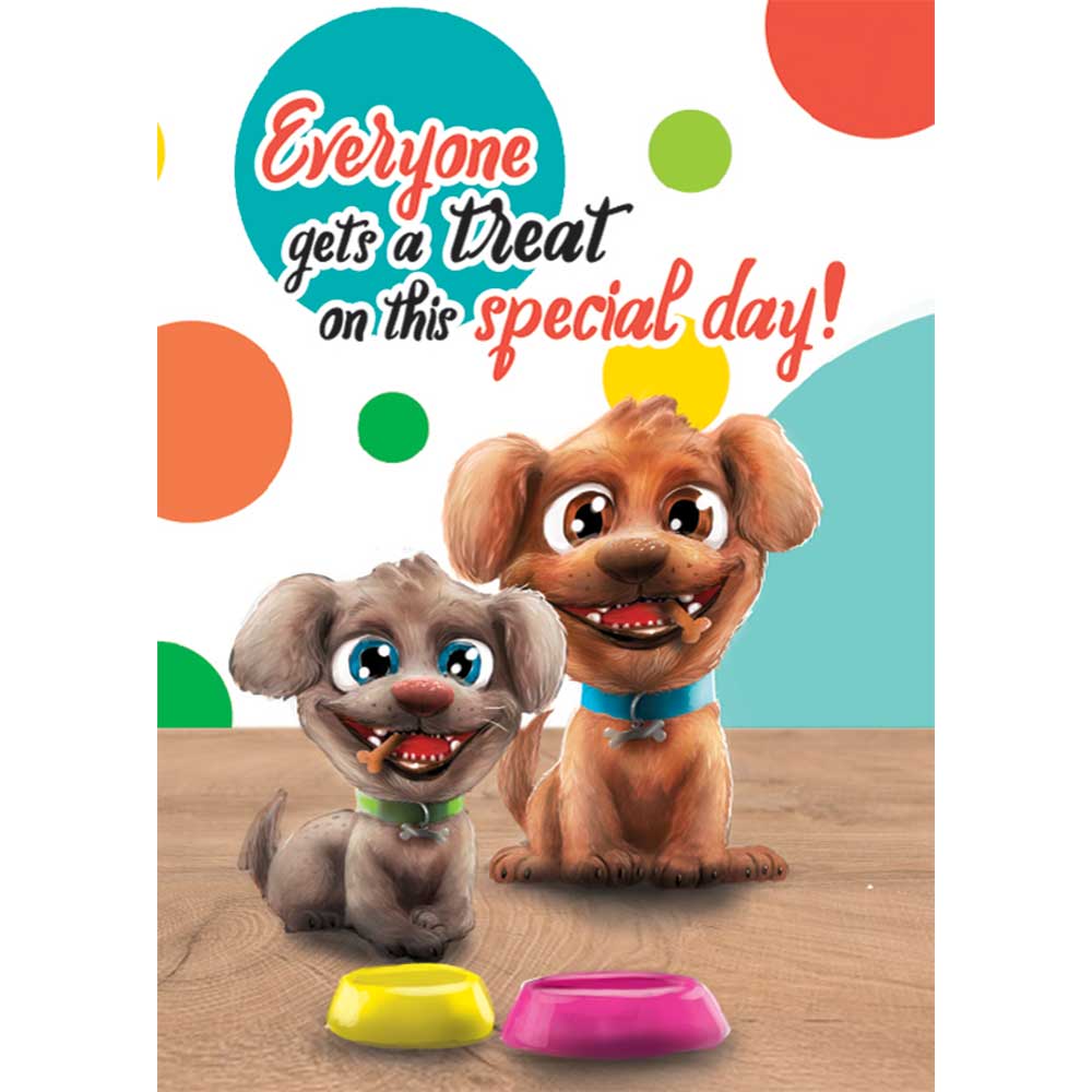 Pop 'N Play Greeting Cards with Game - Everyone gets a treat on this special day! - Puppies