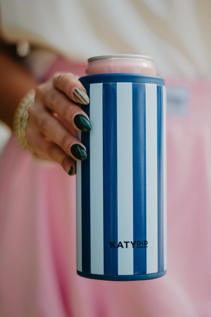 Light Blue & Navy Striped Slim Can Cooler