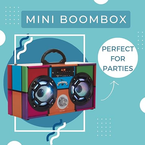 Retro Boombox Speaker with LED Lights - Bluetooth FM Radio Swirl Bling