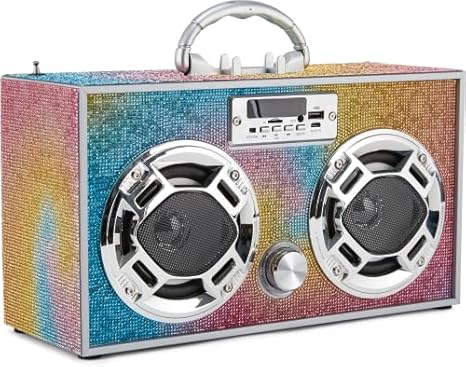 Retro Boombox Speaker with LED Lights - Bluetooth FM Radio Swirl Bling