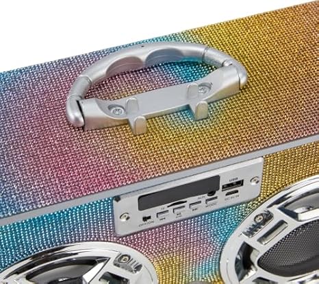 Retro Boombox Speaker with LED Lights - Bluetooth FM Radio Swirl Bling