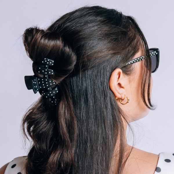 Classic Black Polka Dot Party Medium Claw Clip- Teleties