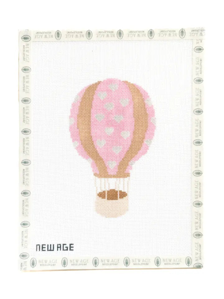 Pink Heart Hot Air Balloon Needlepoint Canvas