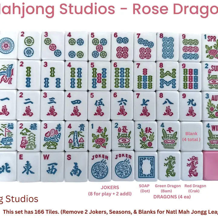 Mahjong Studios – Rose Dragon American Mahjong Bundle Tile Set (166 Tiles)