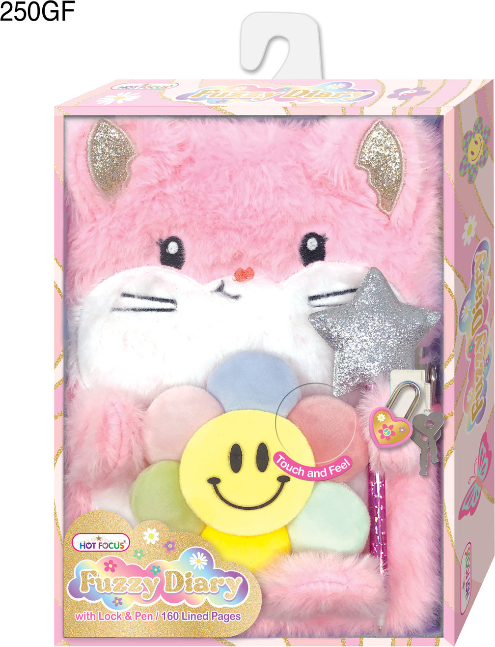 Fuzzy Diary With Lock & Keys, Groovy Flower