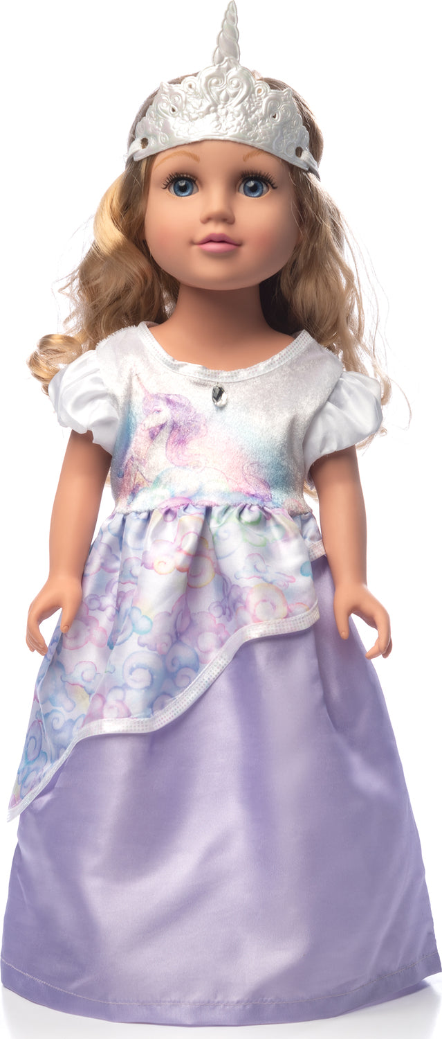 Doll Dress Unicorn Princess with Soft Crown - Ages 3+