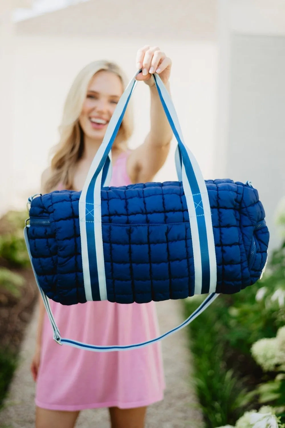 Navy Stiped Duffle Bag
