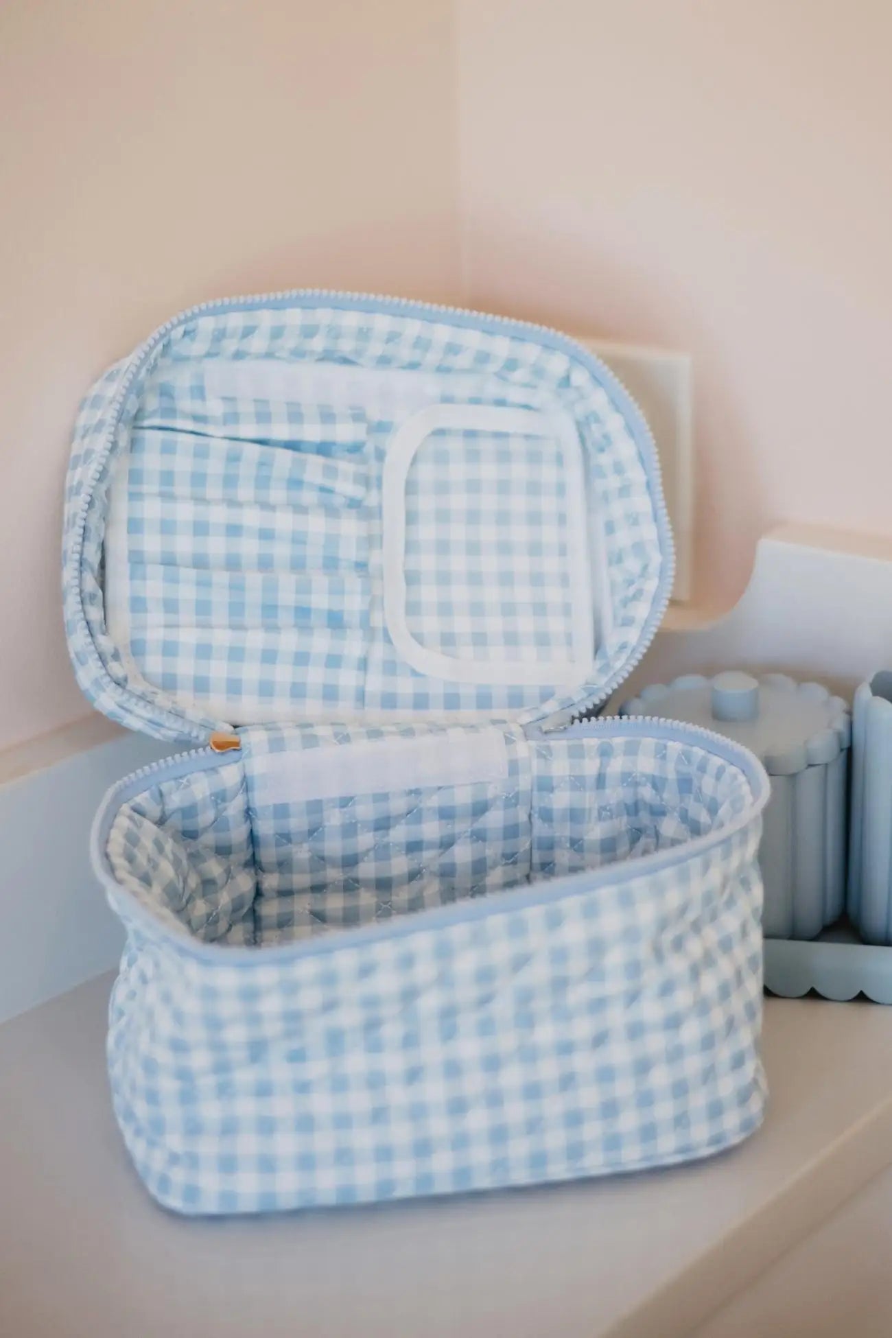 Light Blue Plaid Cosmetic Bag