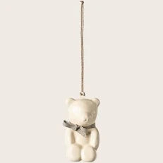 Teddy Bear Metal Ornament - off white/blue