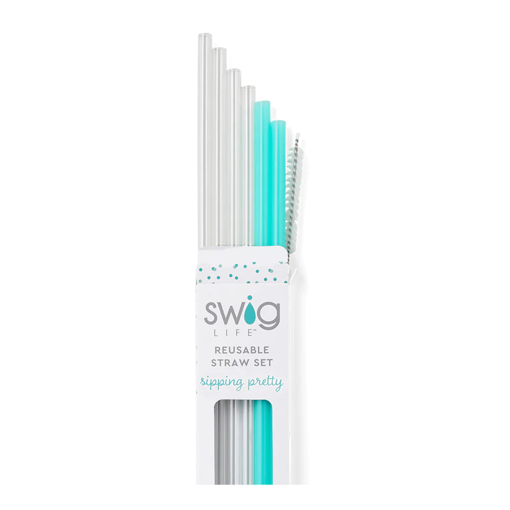 CLEAR + AQUA Reusable Straws- and Cleaning brush- Swig