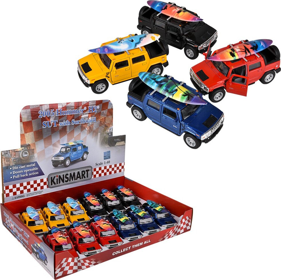 5" Diecast Pull Back 2005 Hummer H2 Sut with Surfboard