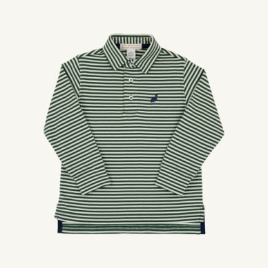 Prim & Proper Polo - Grier Green Palmetto Pearl stripe/Nantucket Navy