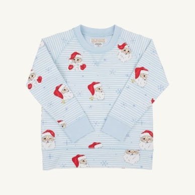 Cassidy Comfy Crewneck Boys French Terry Dear Santa (Buckhead Blue Stripe)/Buckhead Blue