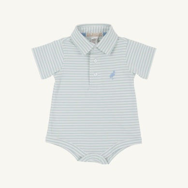 Prim and Proper Polo SS-Pima - Old Greenwich Green Stripe/Sarasota Sky (2)