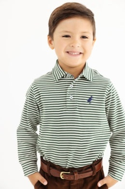 Prim & Proper Polo - Grier Green Palmetto Pearl stripe/Nantucket Navy